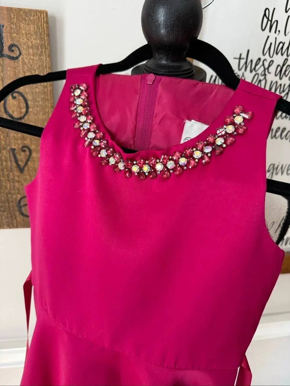 Rare Editions Big Girls Satin Rhinestone Jewel Neck Hi-Low Dress Magenta Size 8